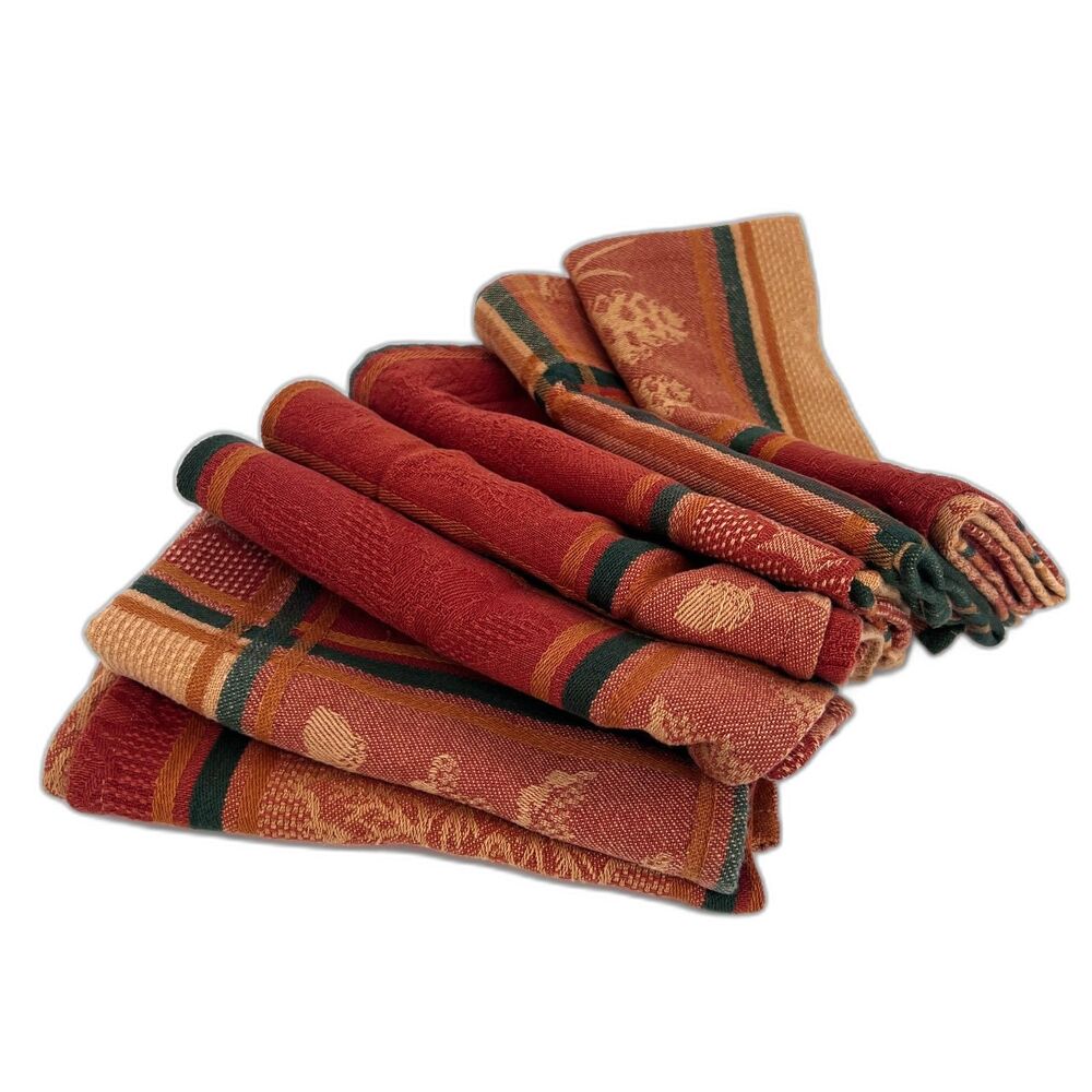 Fall Thanksgiving Cloth Napkins Set of 7 Square Pinecones & Leaves Table Decor